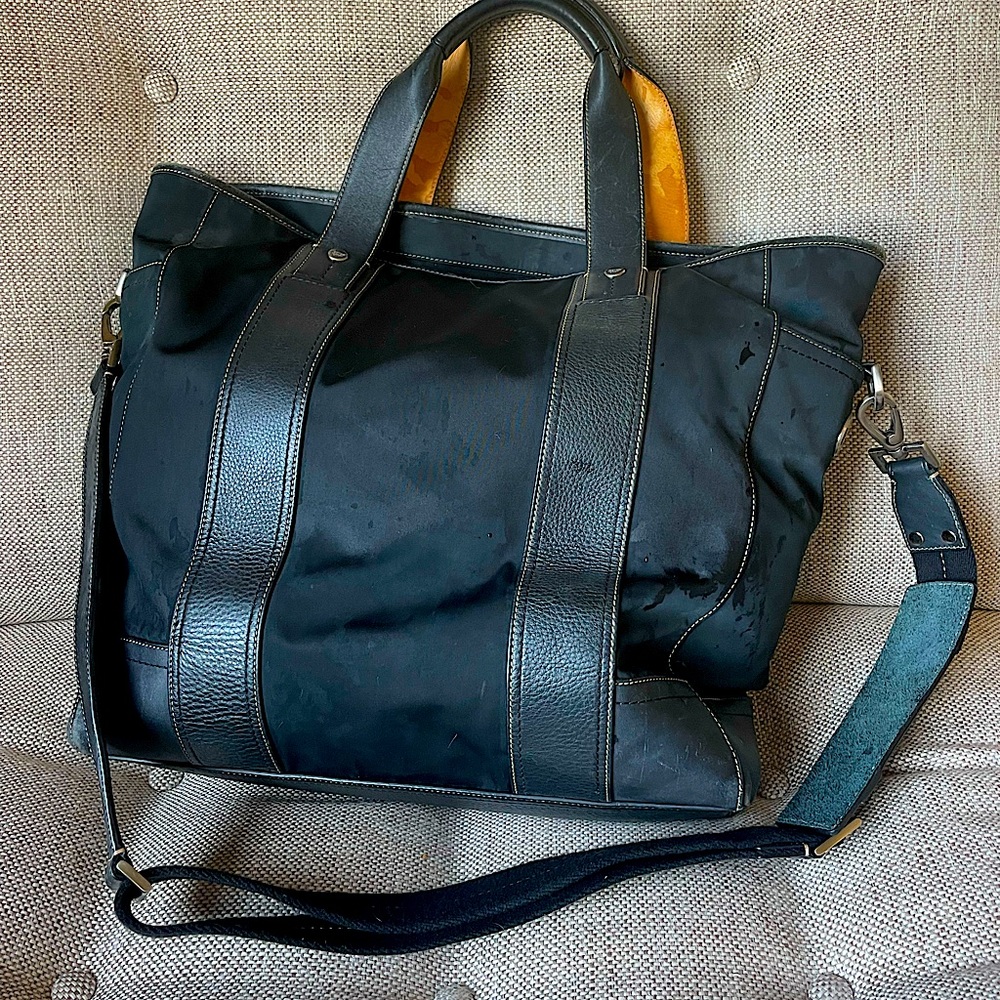 Coach Tote Bag, black leather and nylon, handles and shoulder strap